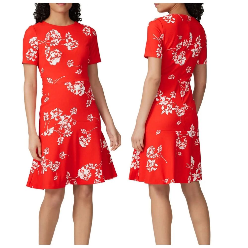 Lauren Ralph Lauren Red Floral Baba Jersey Dress US 4 Knee Length Office Career